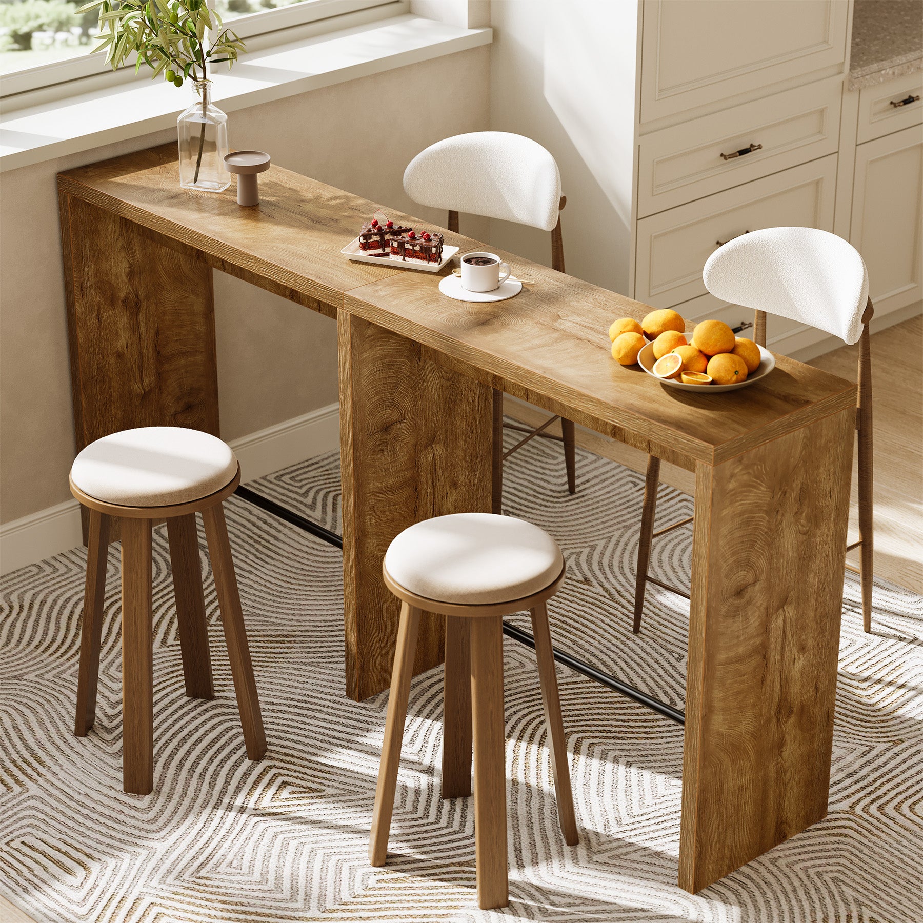 78.74" Narrow Bar Table, High-Top Pub Table with Sturdy Iron Footrest for Kitchen