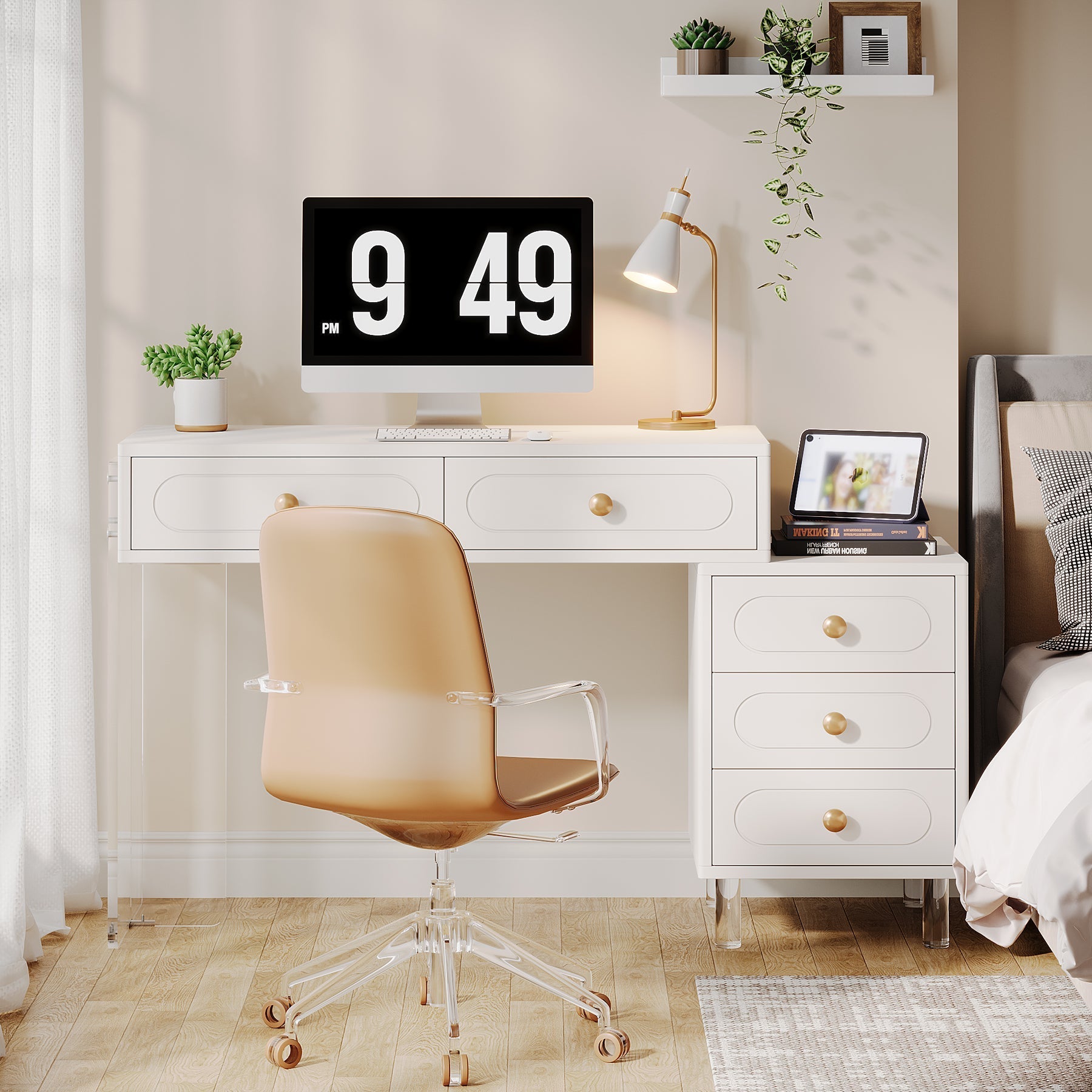 5-Drawer Computer Desk with Transparent Acrylic Base and Legs Tribesigns