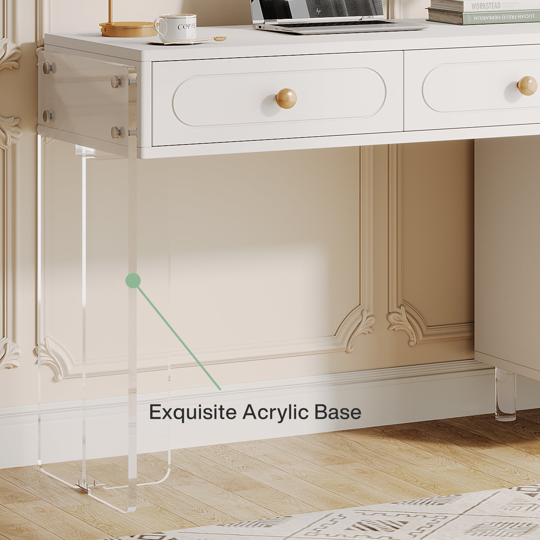 5-Drawer Computer Desk with Transparent Acrylic Base and Legs Tribesigns