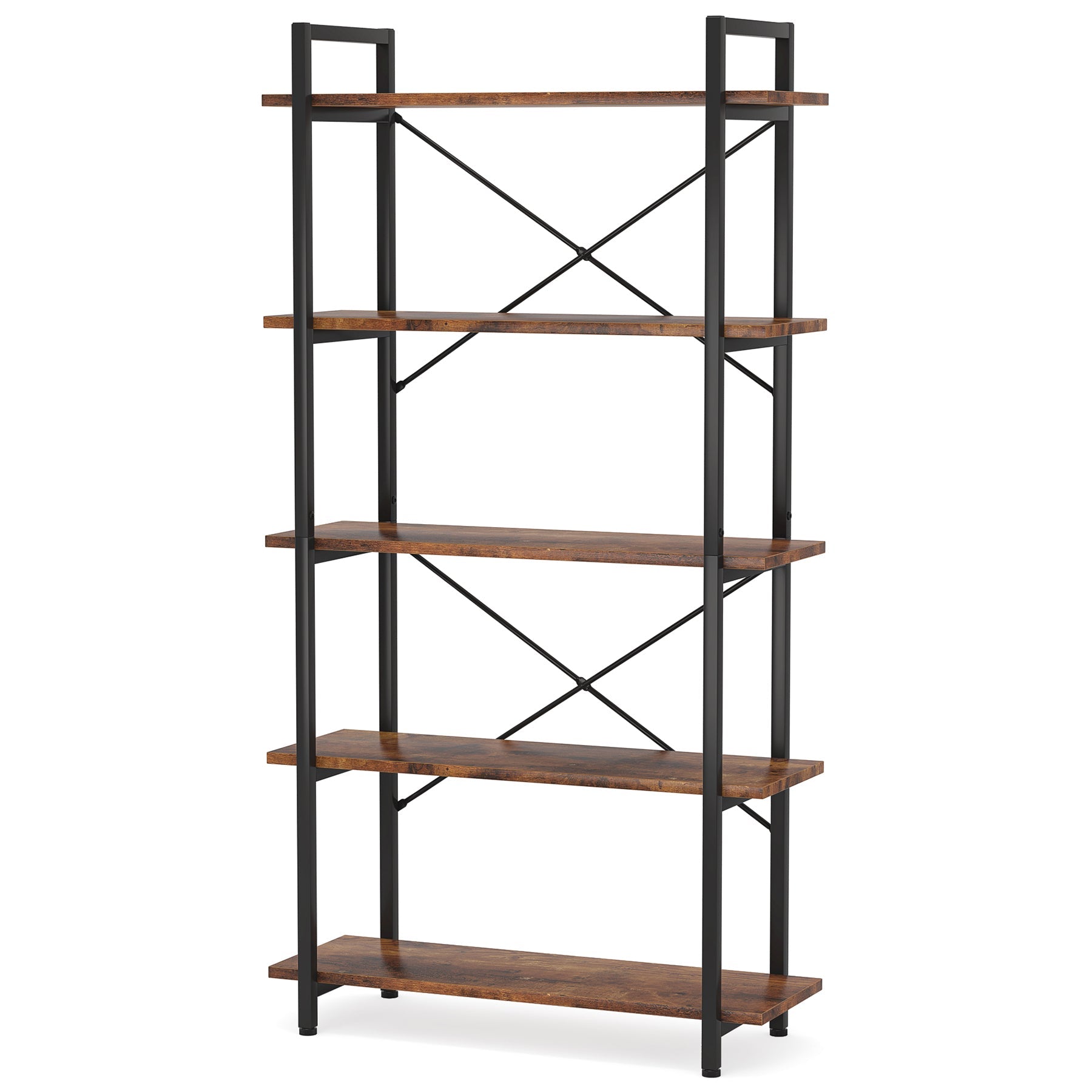 Brown 5-Tier Bookshelf, Industrial Etagere Bookcase Display Shelf Unit Tribesigns