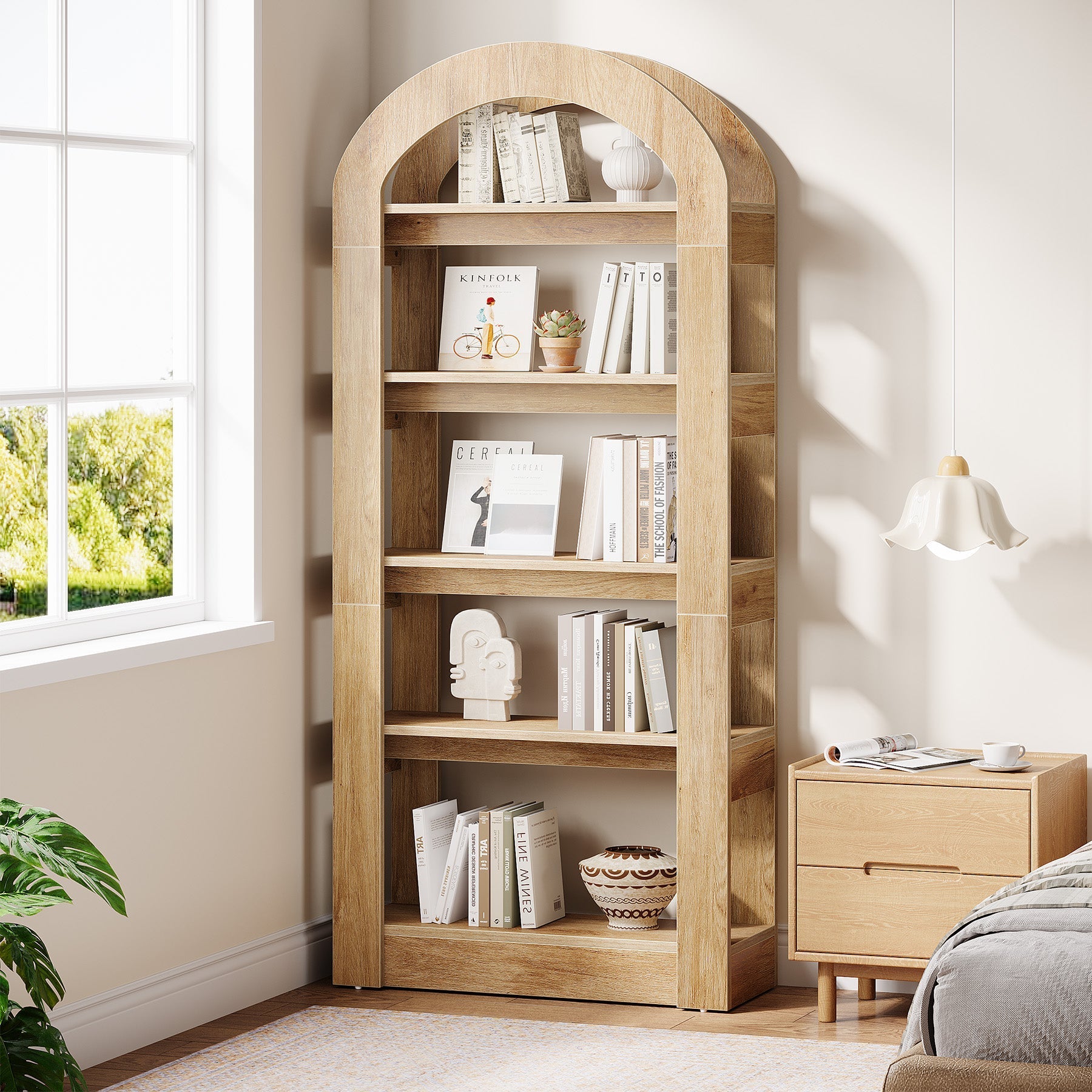 5 - Tier Bookshelf, Wooden Bookcase Display Shelf with Arch - Shape Tribesigns