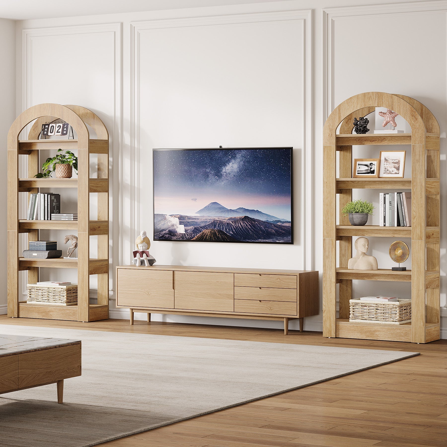 5 - Tier Bookshelf, Wooden Bookcase Display Shelf with Arch - Shape Tribesigns