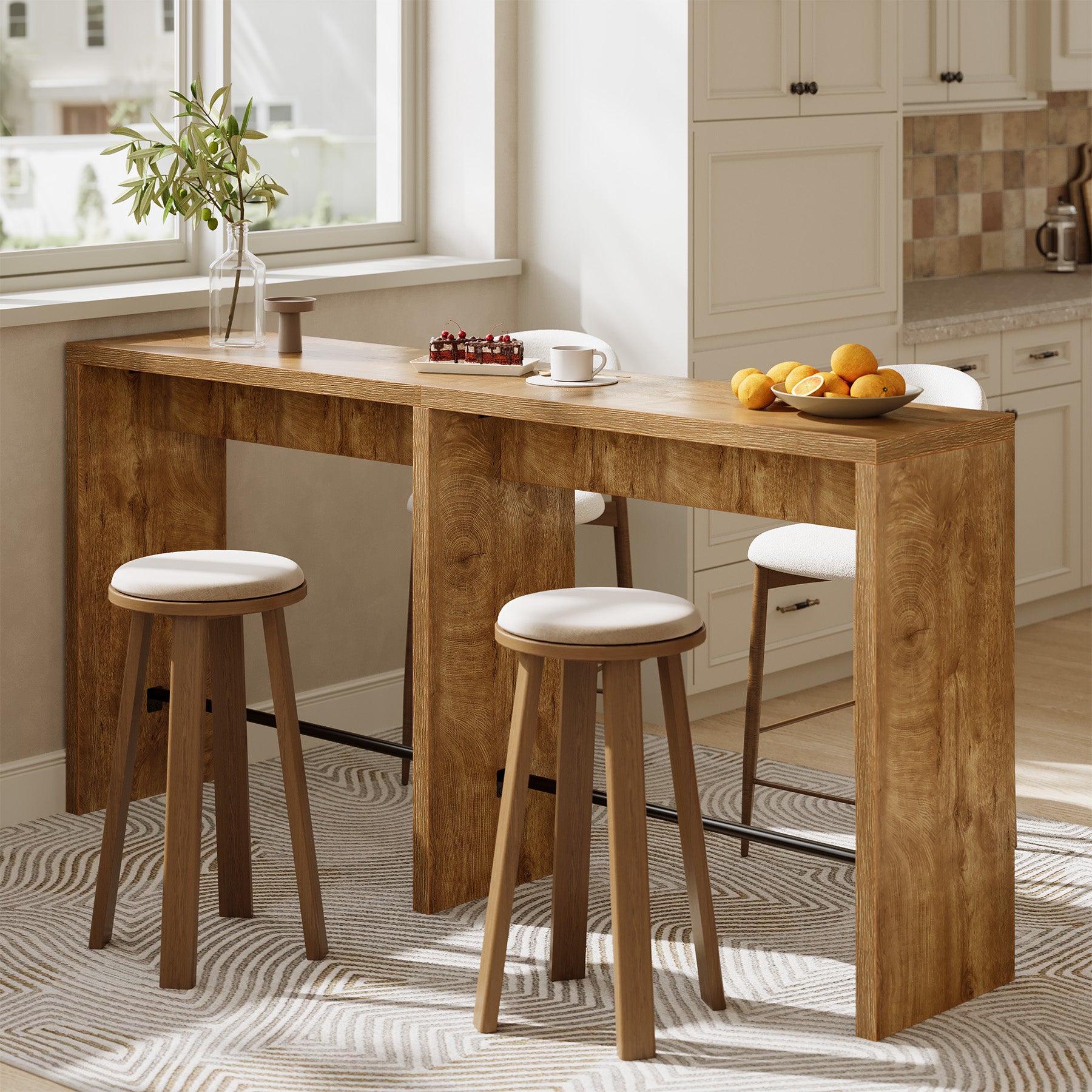 78.74" Narrow Bar Table, High-Top Pub Table with Sturdy Iron Footrest for Kitchen