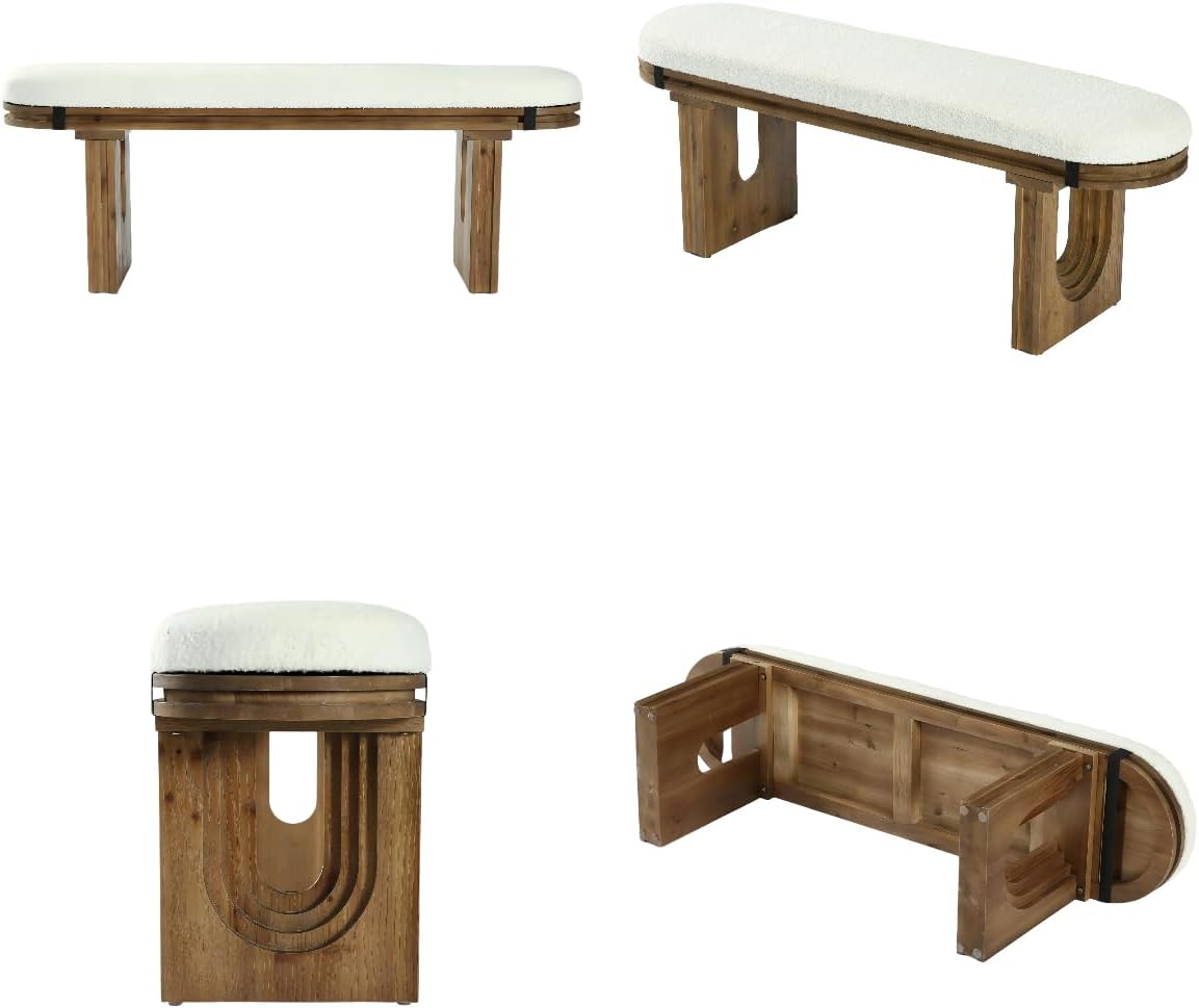 Solid Wood Entryway Bench, 47.24" End of Bed Bench with Upholstered