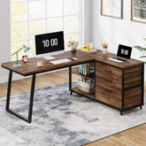 53" Reversible L-Shaped Computer Desk With 3 Drawers & Shelves Tribesigns 3