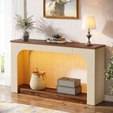 55" Console Table, Wood Farmhouse 2-Tier Sofa Table with LED Lights Tribesigns 3