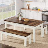 55" Dining Table Set, 3 Pieces Wood Kitchen Table with 2 Benches Tribesigns 3