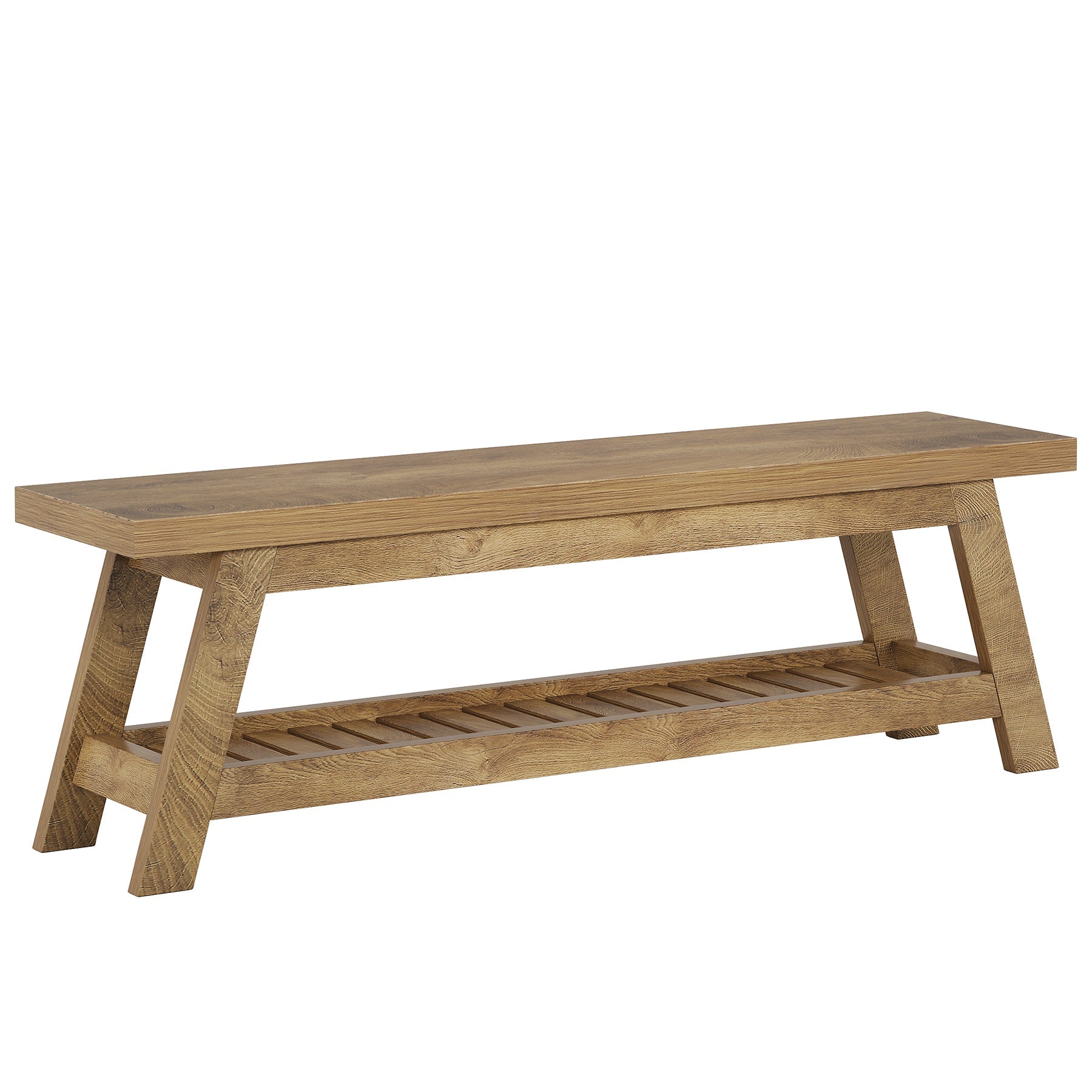 55" Entryway Bench, 2 - Tier Foyer Seating Bench with Shoe Storage Tribesigns