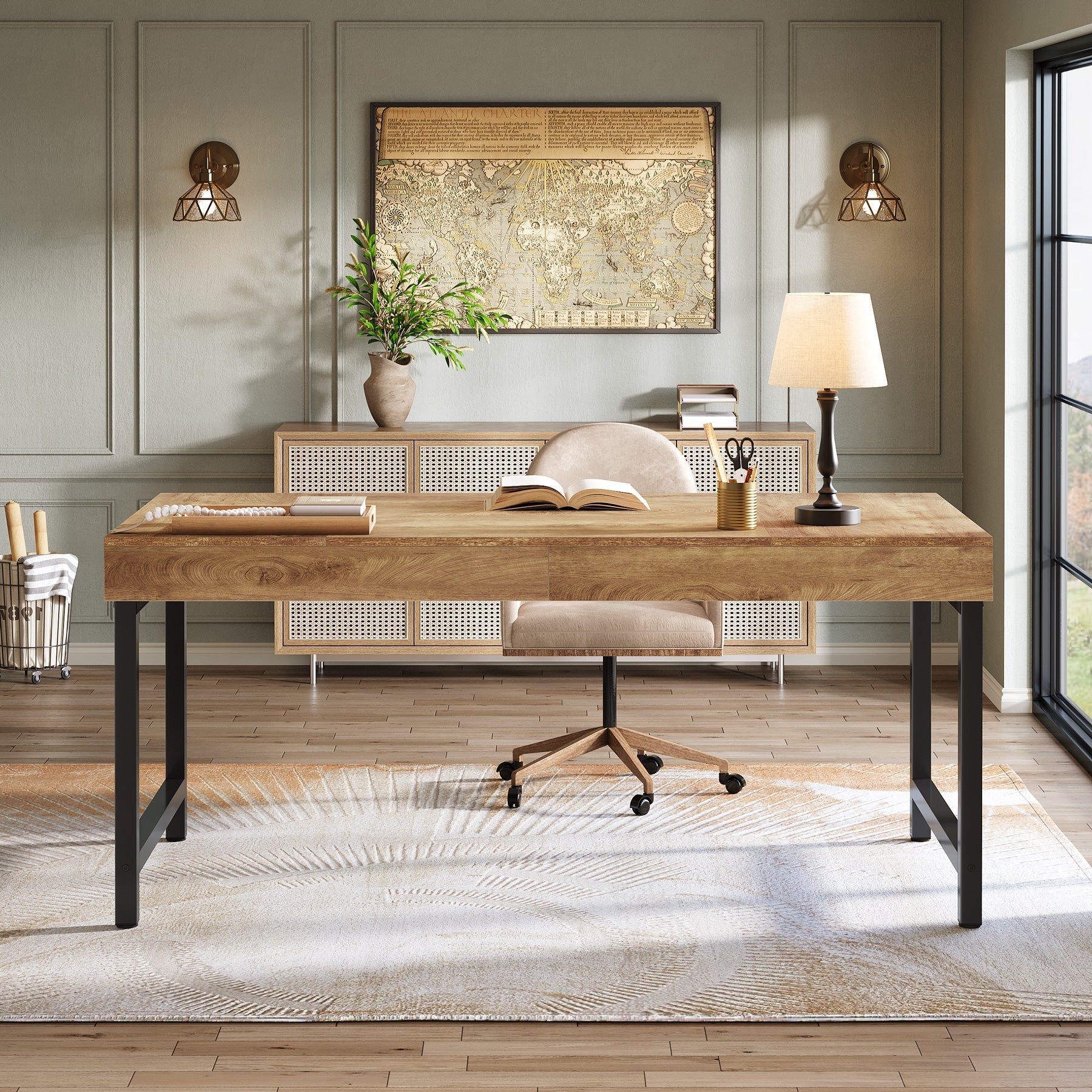 55" Executive Desk, Simple Computer Desk for Home Office Tribesigns