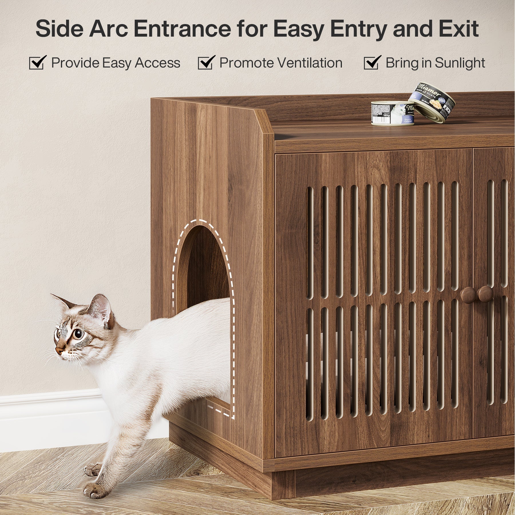 55" Litter Box Furniture, Cat Litter Box Enclosure with 2 Cabinets and Side Entrance Tribesigns