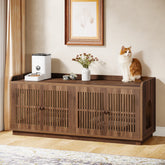 55" Litter Box Furniture, Cat Litter Box Enclosure with 2 Cabinets and Side Entrance Tribesigns 3