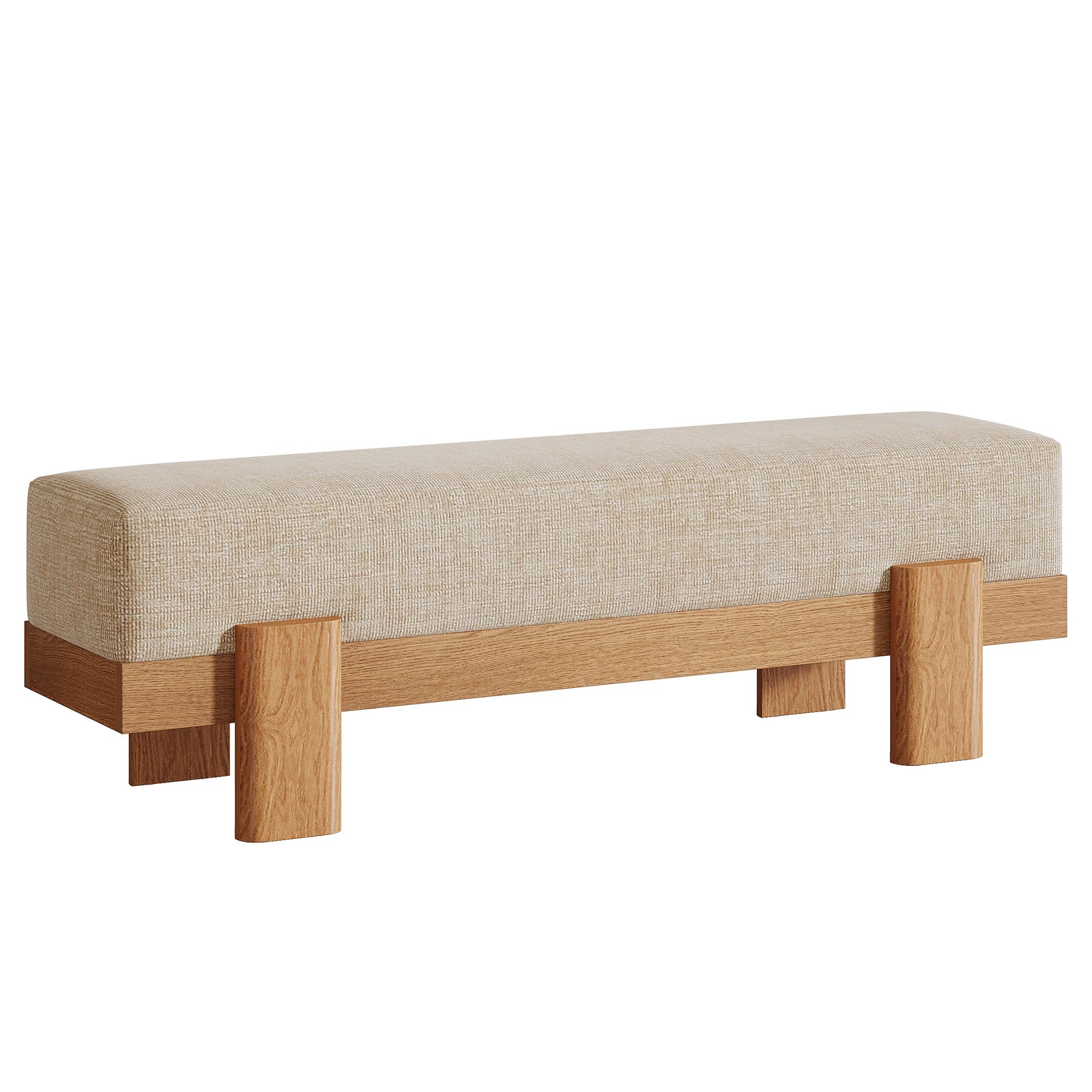 55" Dining Bench, Modern Upholstered Kitchen Benches with Fabric Padded Seat