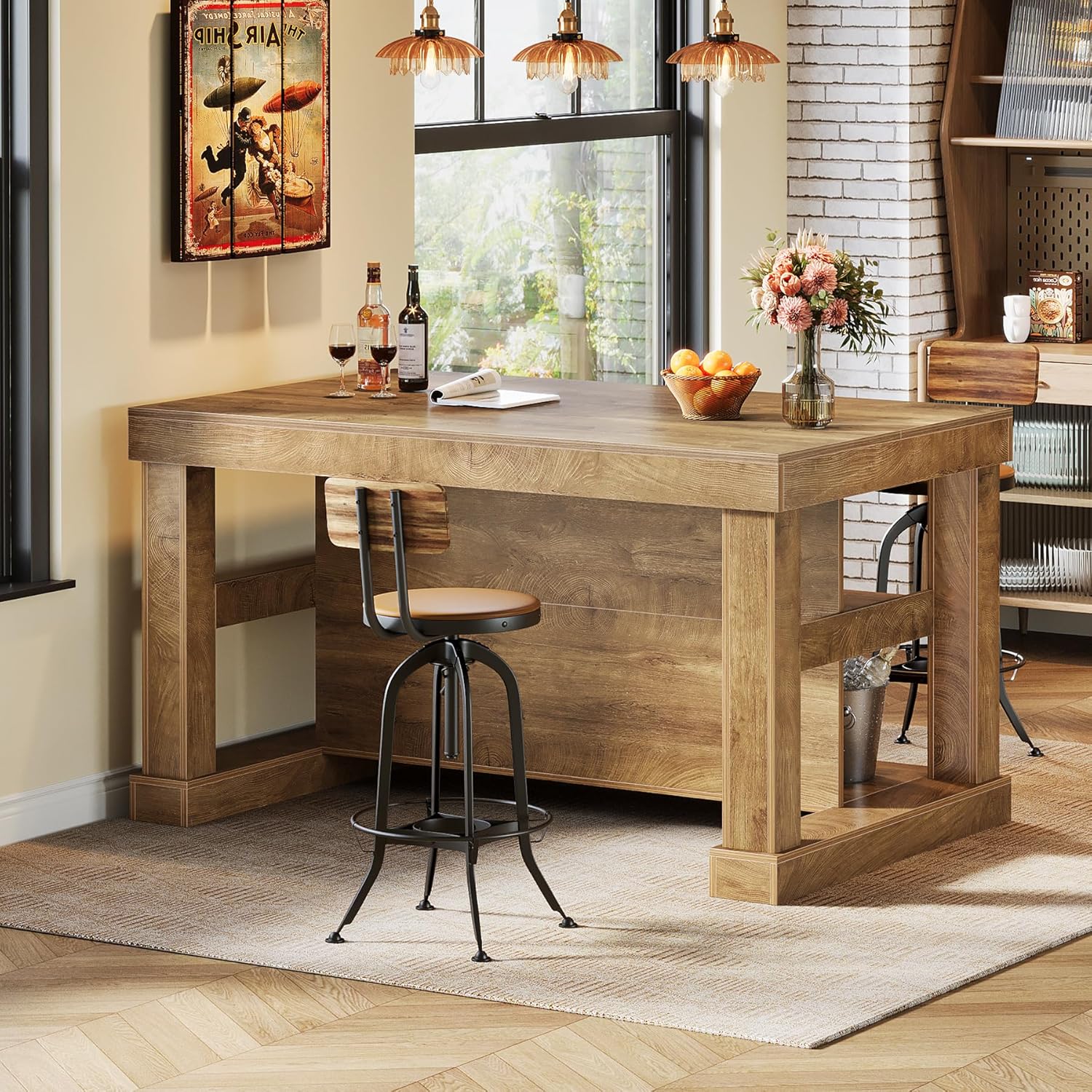 55" Home Bar Unit, 3 - Tier Pub Table Liquor Cabinet with Storage Shelves Tribesigns