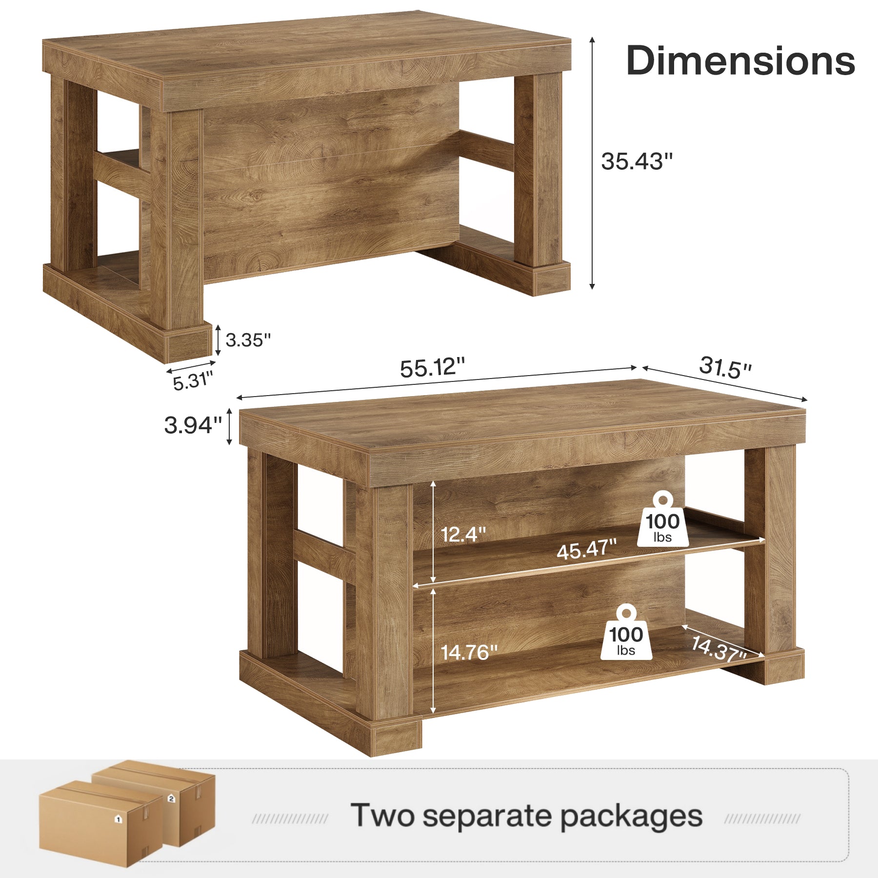 55" Home Bar Unit, 3-Tier Pub Table Liquor Cabinet with Storage Shelves