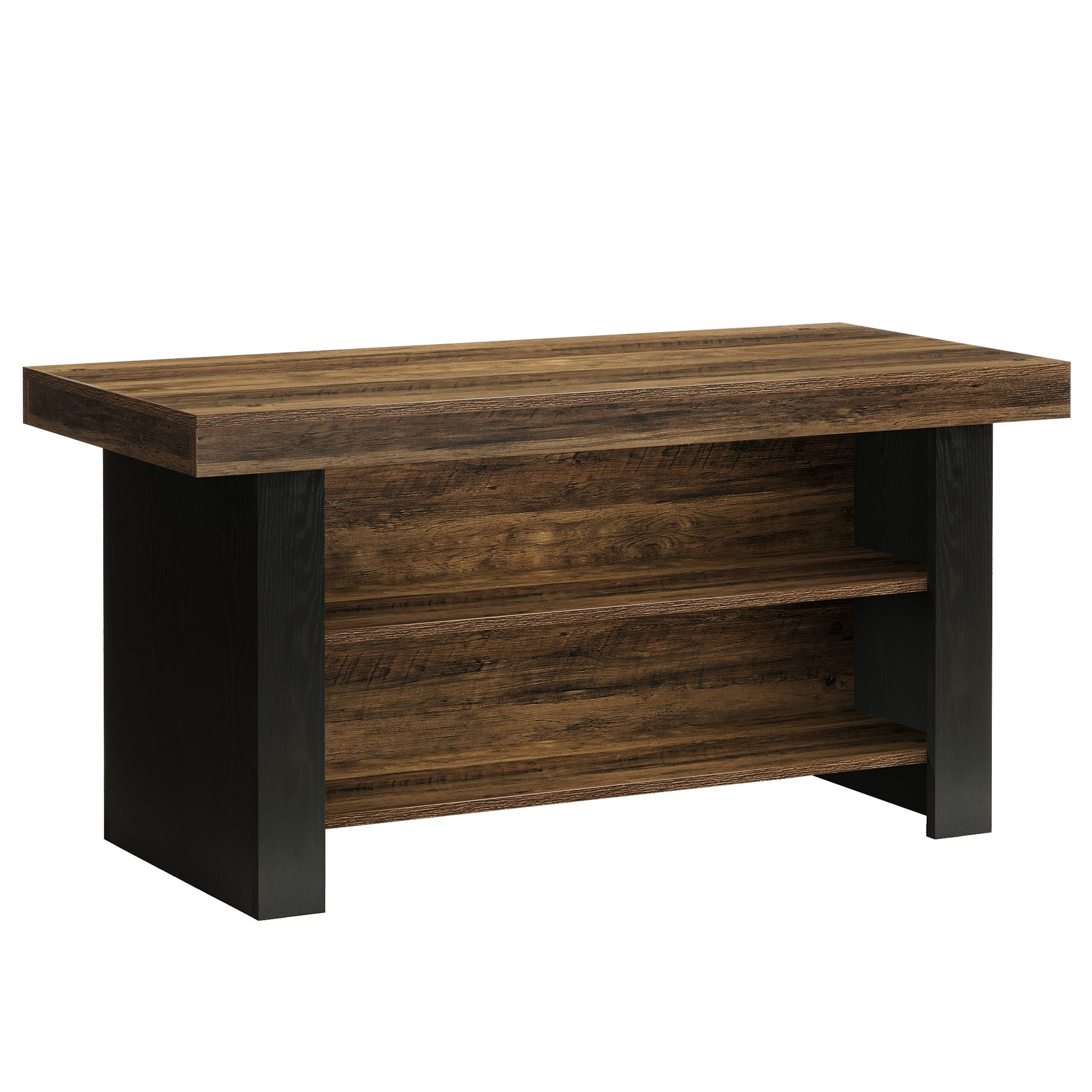 55" Kitchen Island, Farmhouse Center Island with 2 Tier Storage
