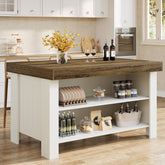 55" Kitchen Island Table, Farmhouse Counter Height Bar Table with Storage Shelves 3