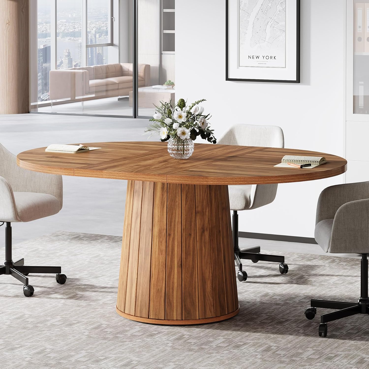 55" Oval Meeting Table, Wood Conference Table For 6 People
