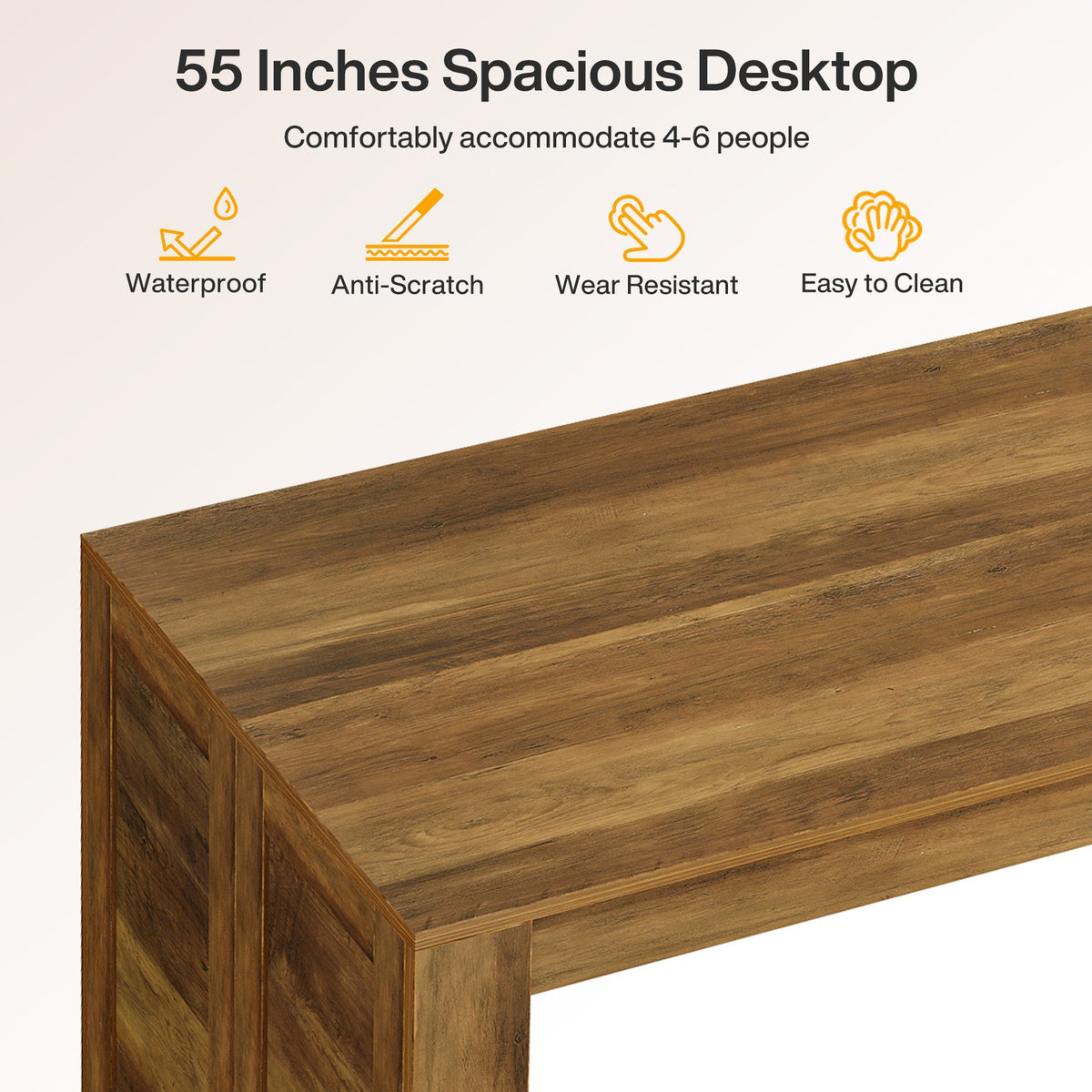 55“ Rectangle Farmhouse Dining Table Set for 4-6,  Wooden Kitchen Table with 2 Benches