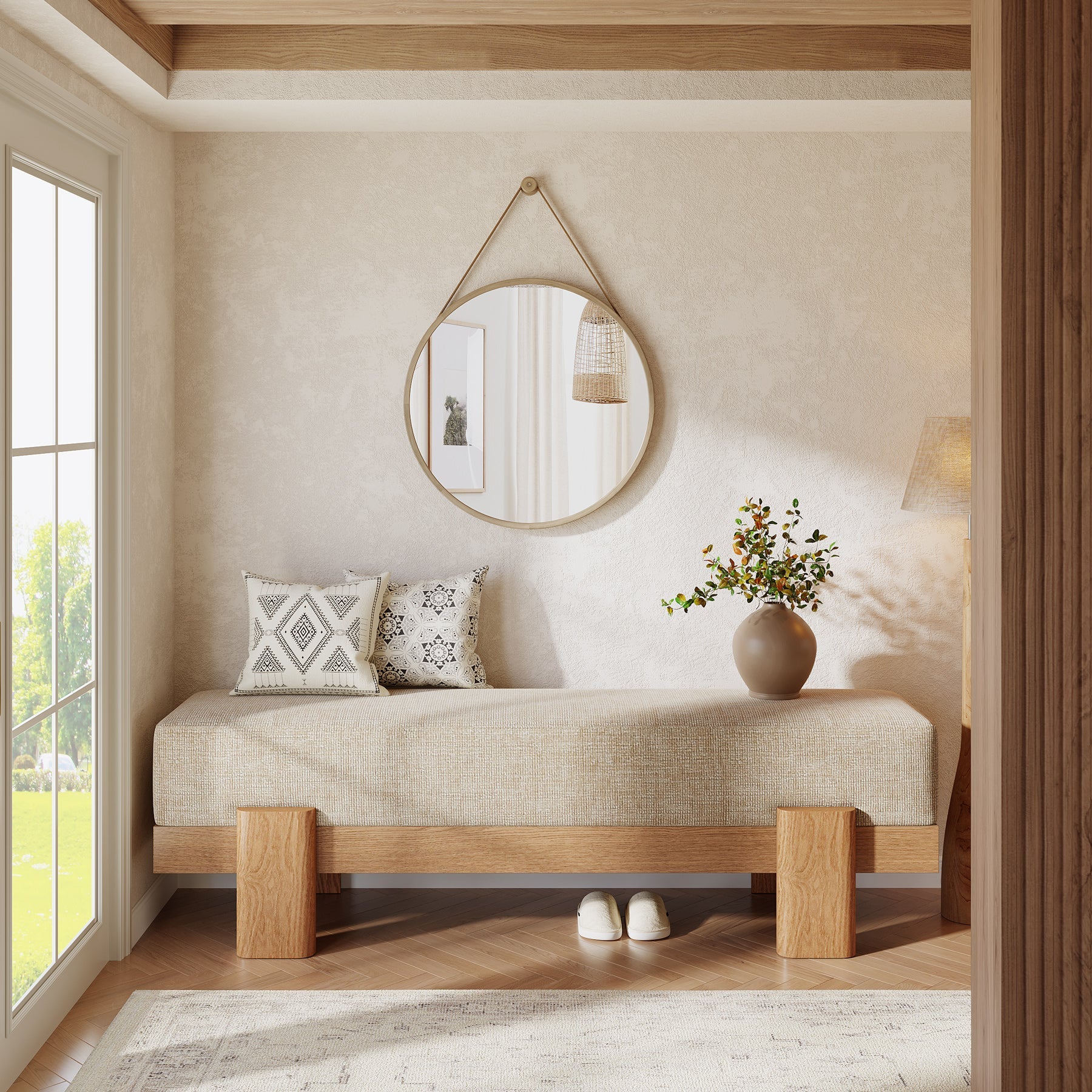 55" Upholstered Entryway Bench, Shoe Bench End of Bed Stool with MDF Frame