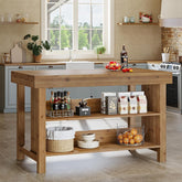 55" Wood Kitchen Island, 3-Tier Farmhouse Counter Height Coffee Bar 3