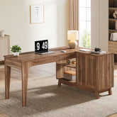 57" L - Shaped Corner Desk, Wood Computer Desk Study Writing Table with Cabinet Tribesigns 3