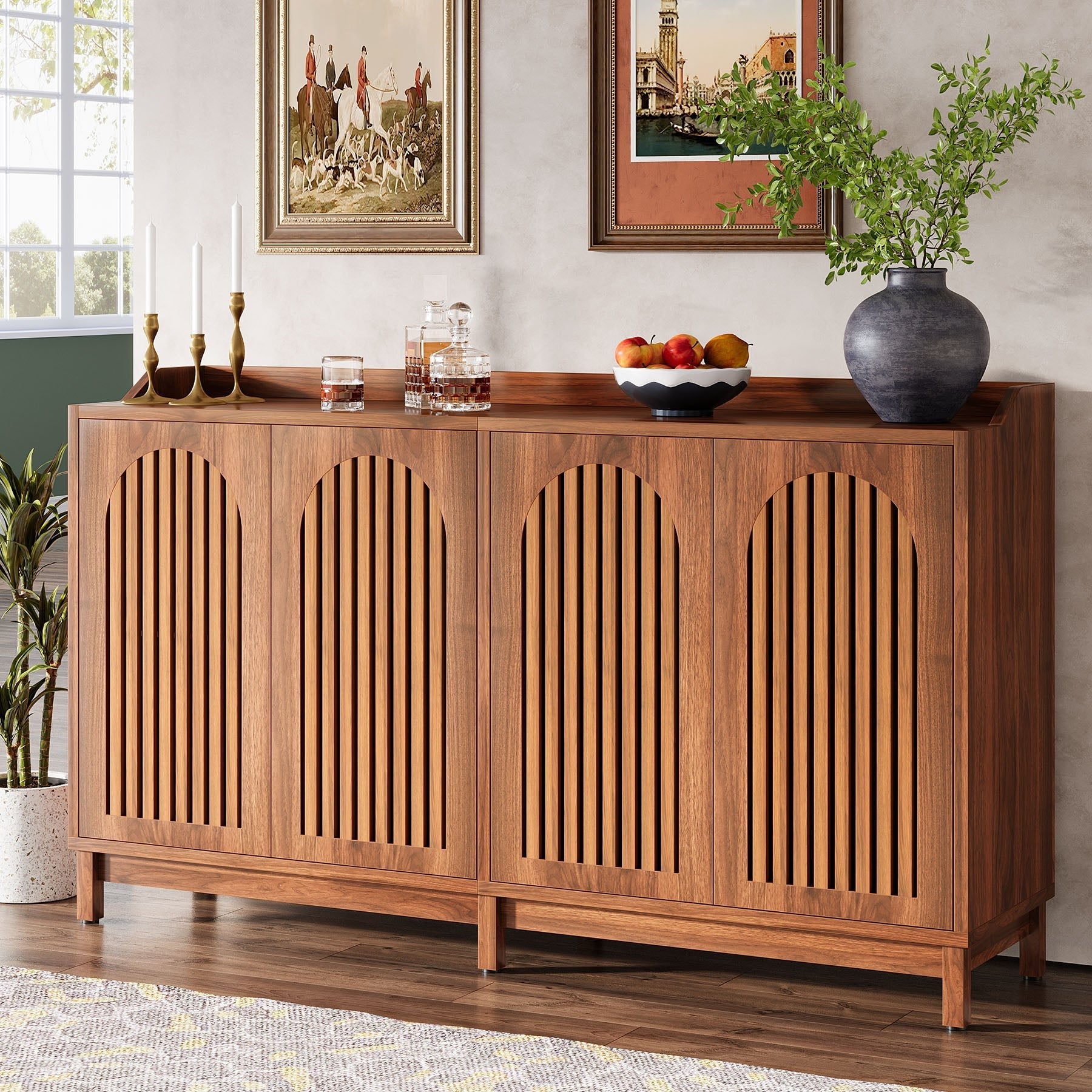 57" Sideboard Buffet, Farmhouse Storage Cabinet with Adjustable Shelf Tribesigns