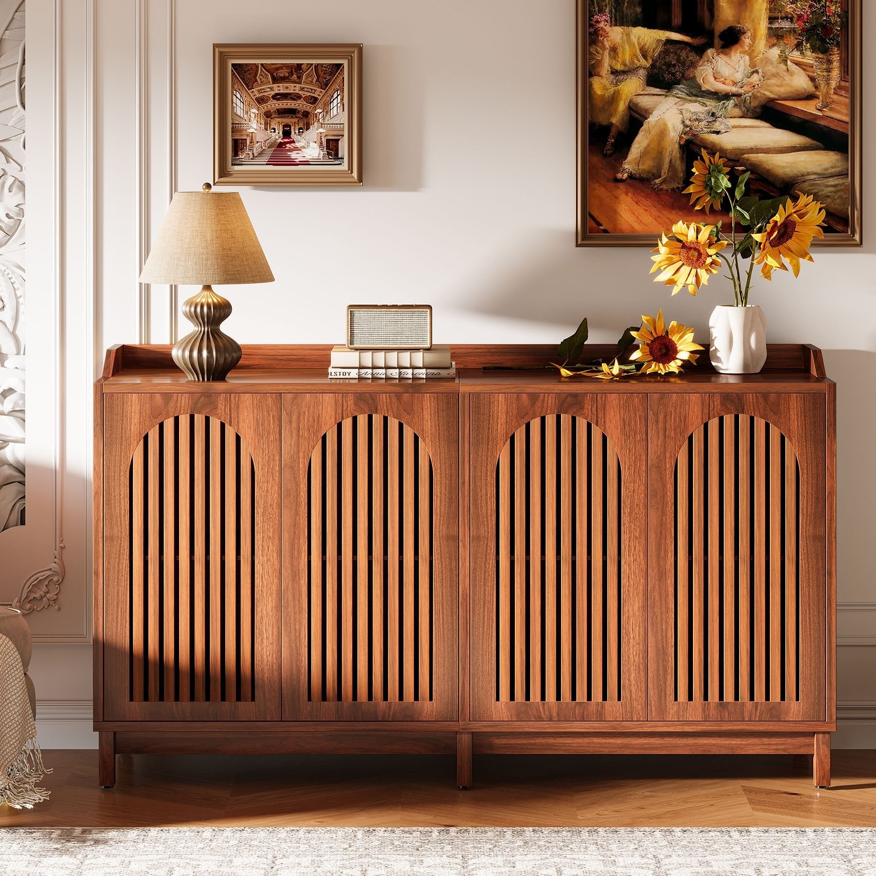57" Sideboard Buffet, Farmhouse Storage Cabinet with Adjustable Shelf Tribesigns