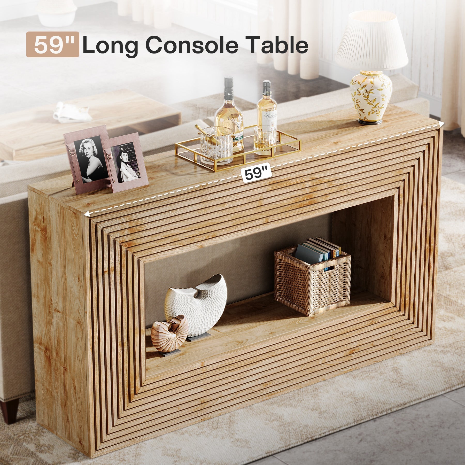 59" Console Table, Farmhouse Sofa Table Hallway Table with Storage Tribesigns