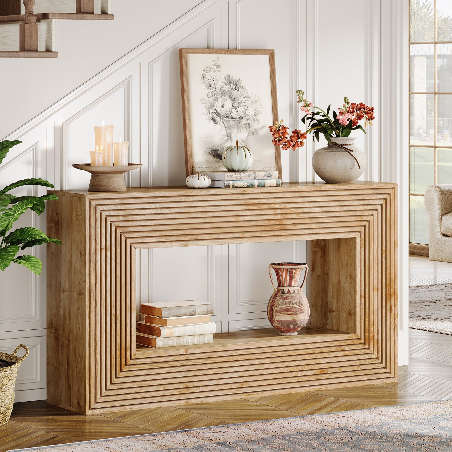 59" Console Table, Farmhouse Sofa Table Hallway Table with Storage Tribesigns