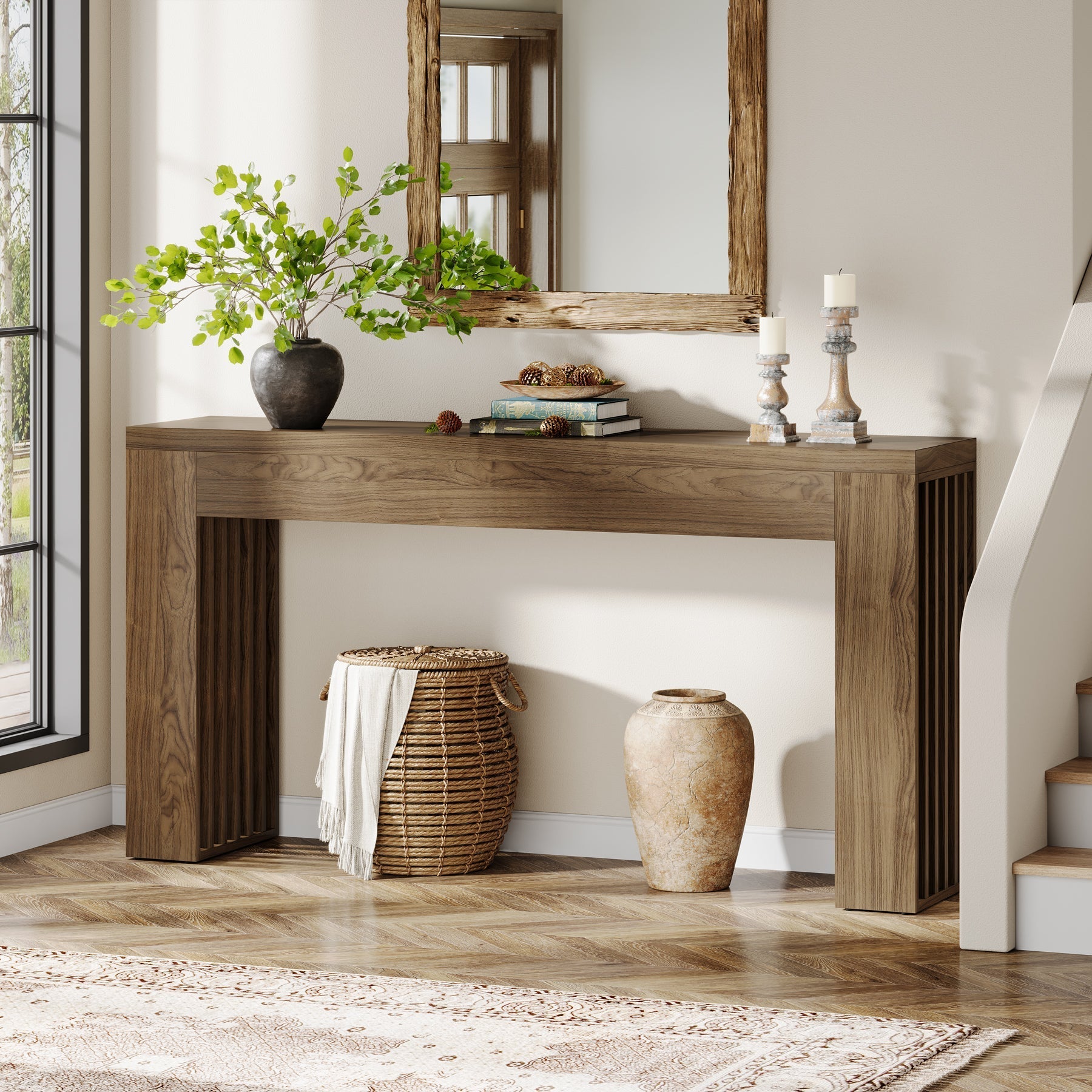 59" Console Table, Wooden Sofa Table Behind The Couch Hallway Table Tribesigns