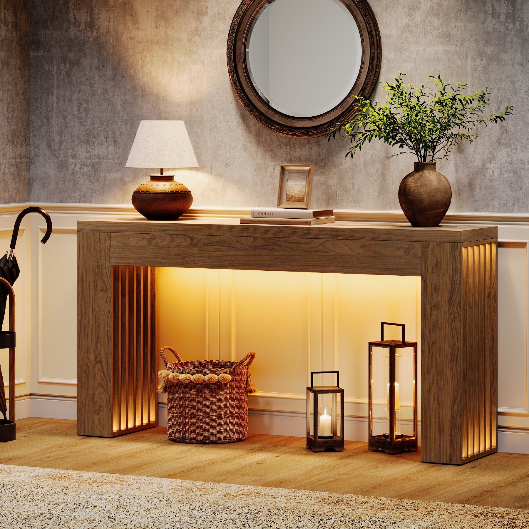 59" Console Table, Wooden Sofa Table Behind The Couch Hallway Table Tribesigns