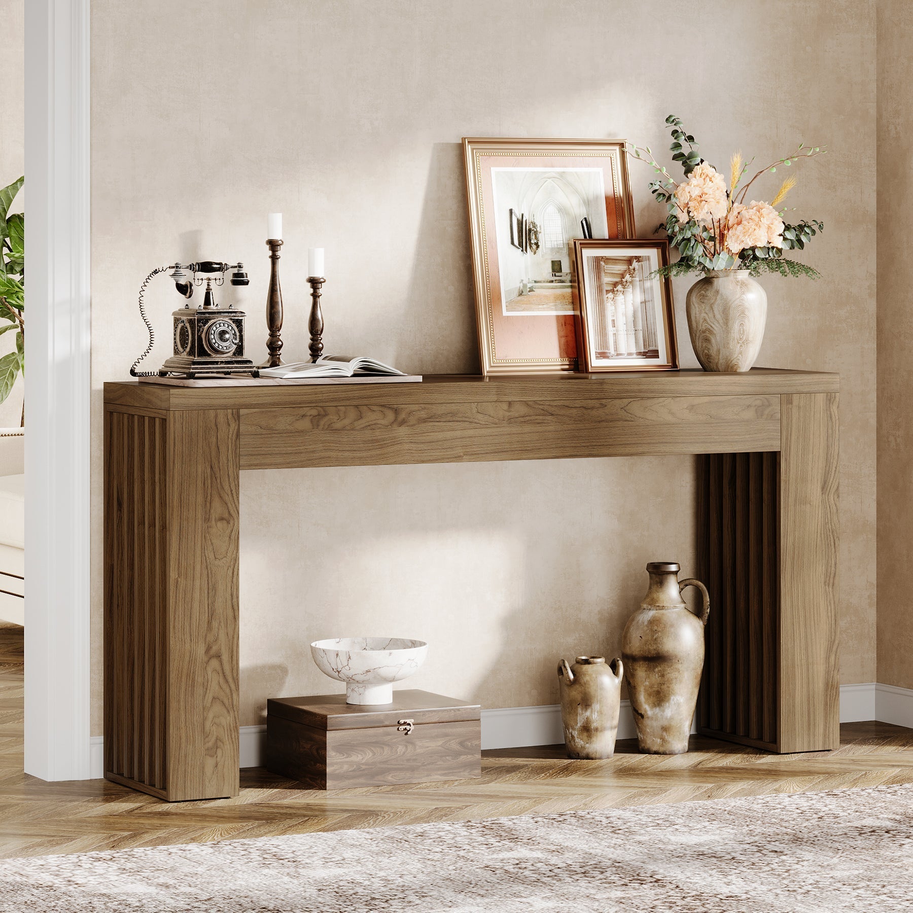 59" Console Table, Wooden Sofa Table Behind The Couch Hallway Table Tribesigns