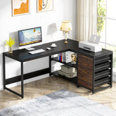 59" L-Shaped Desk, Reversible Corner Desk with Drawers & Shelves Tribesigns 3