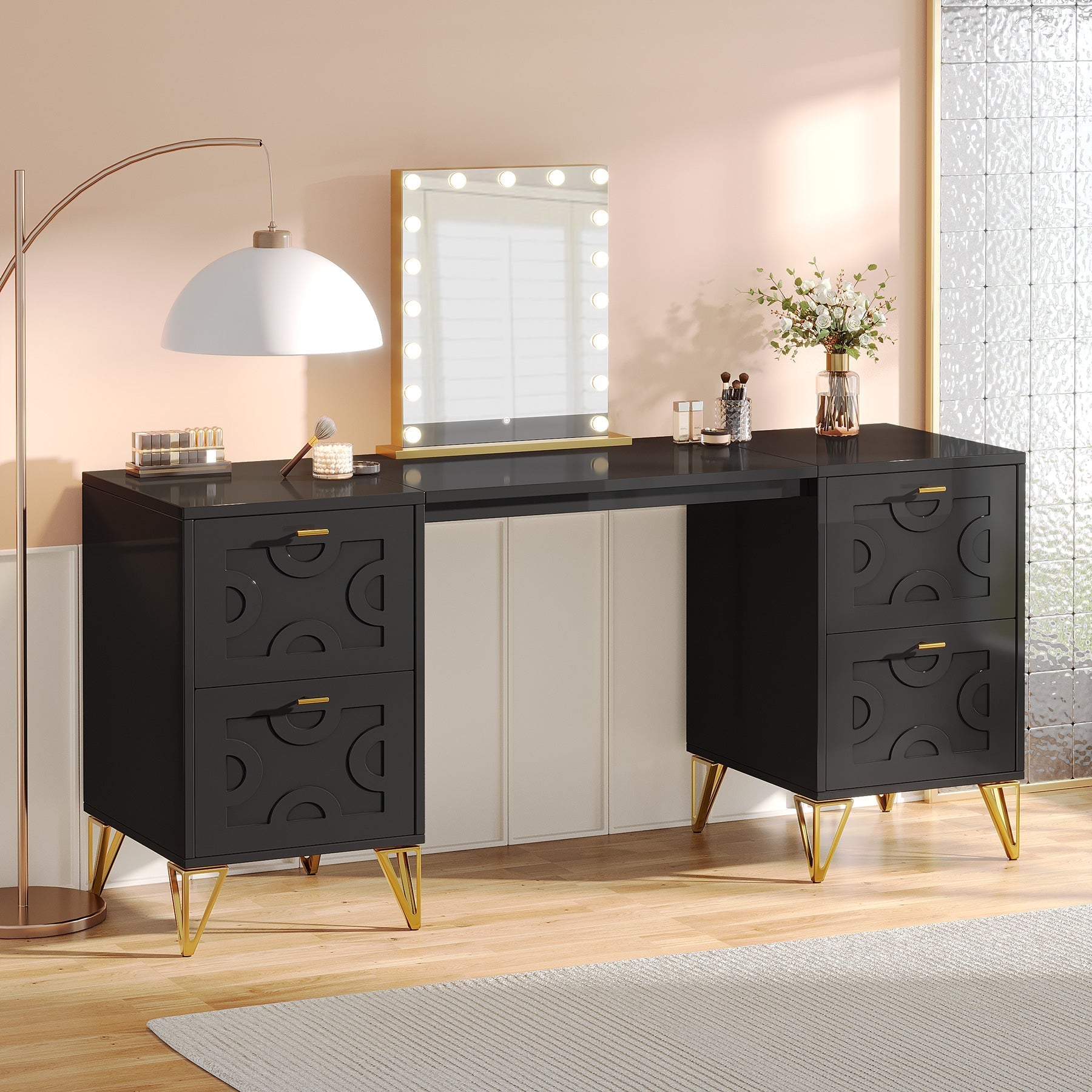59" White Computer Desk with File Drawers, Wood Executive Desk for Home Office Tribesigns