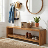 59" Solid Wood Entryway Bench, Farmhouse End of Bed Seating Shoe Bench with Storage 3