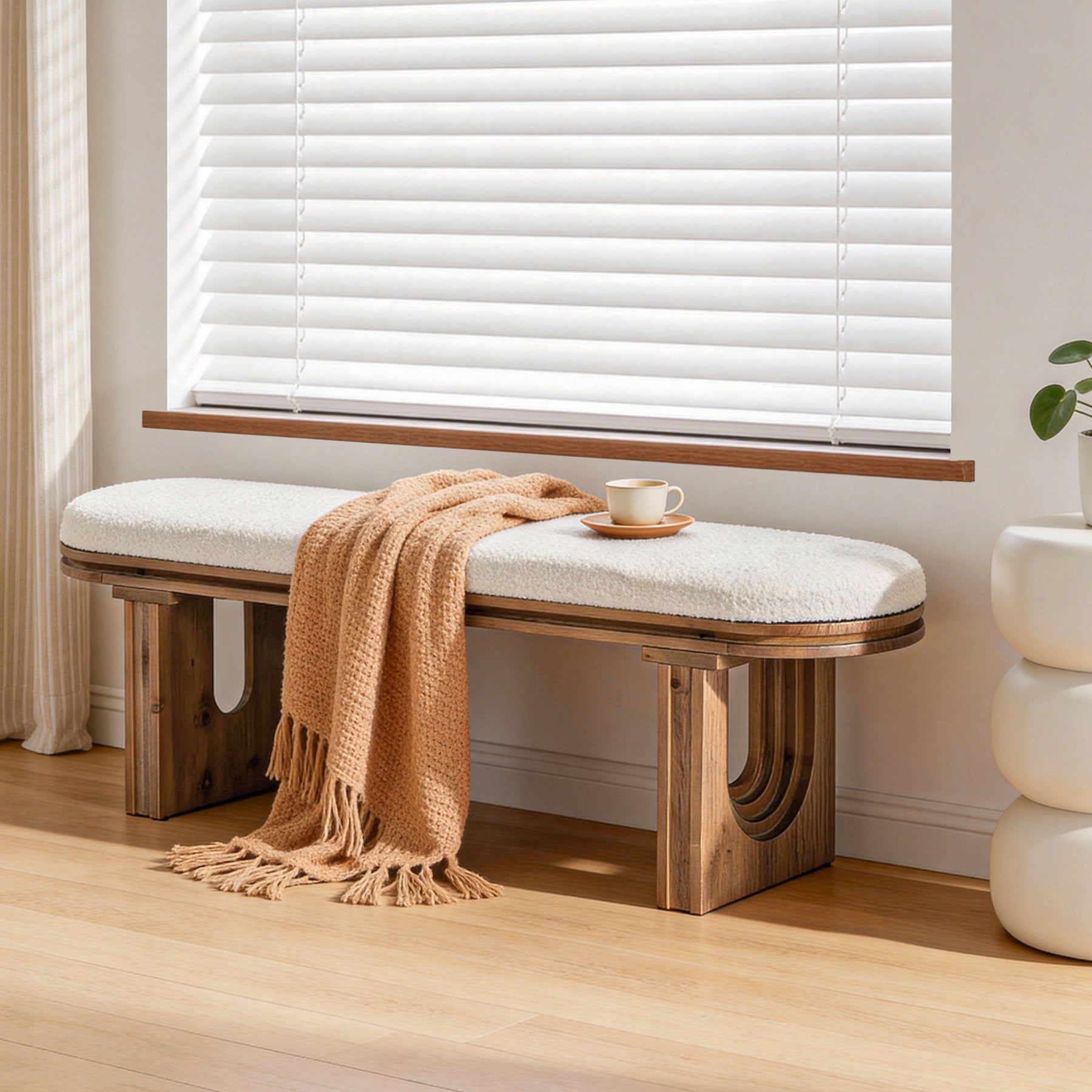 Solid Wood Entryway Bench, 47.24" End of Bed Bench with Upholstered