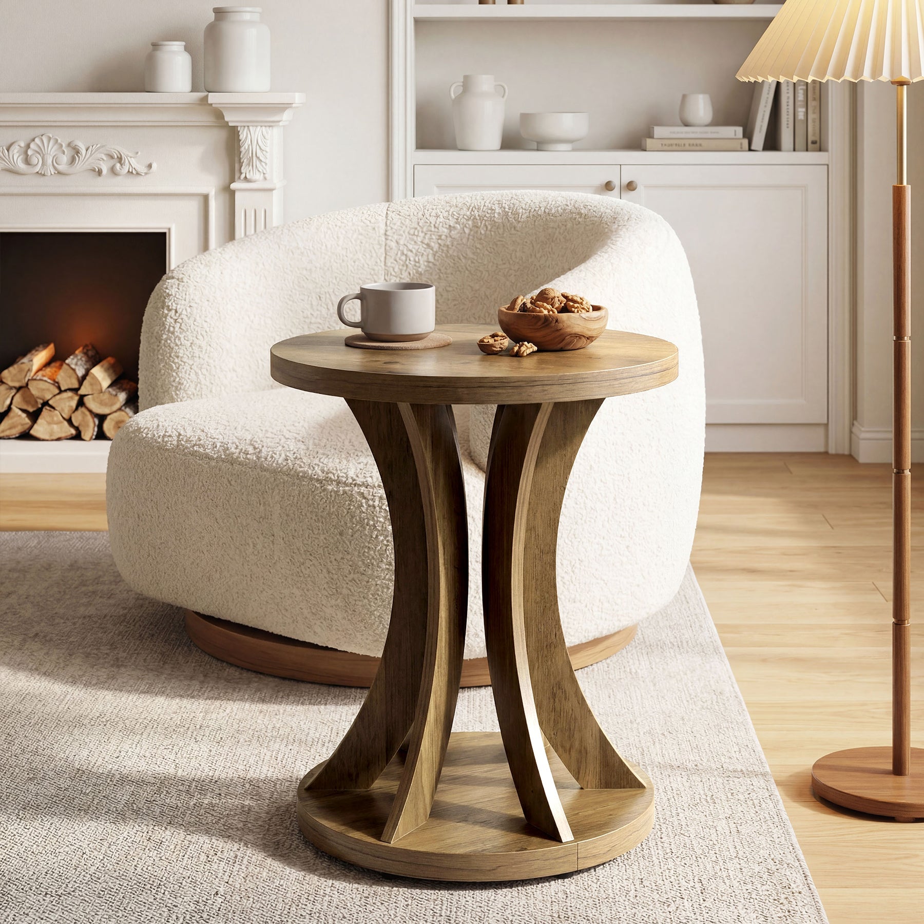 17.71" Round Side Table, Farmhouse Curved End Table for Small Spaces