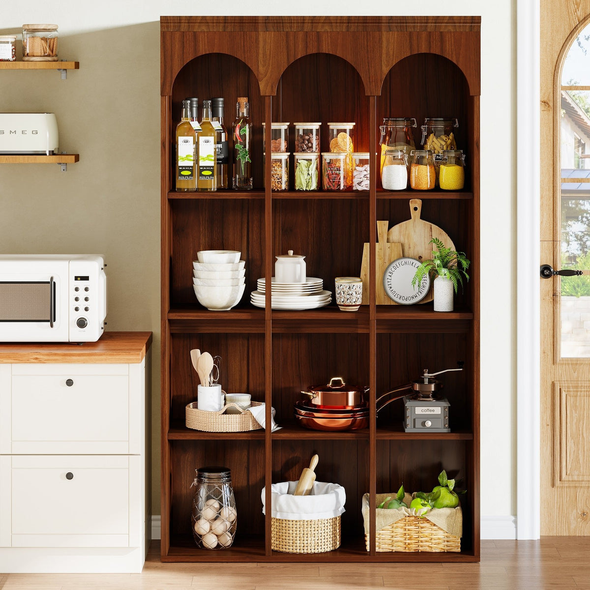 71" Tall Arched Bookshelf, 5-Tier Freestanding Bookcase Display Rack
