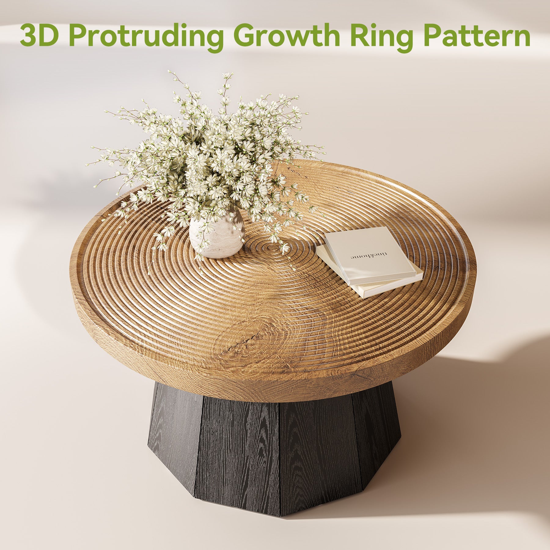 Round Coffee Table, 31.5" Center Tea Table with Growth Ring Tabletop for Living Room