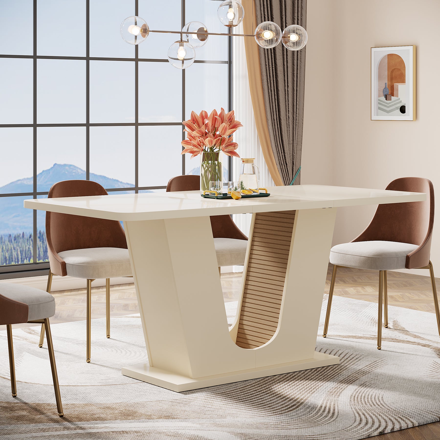 55" Dining Table, Modern Kitchen Table With U-shaped Base