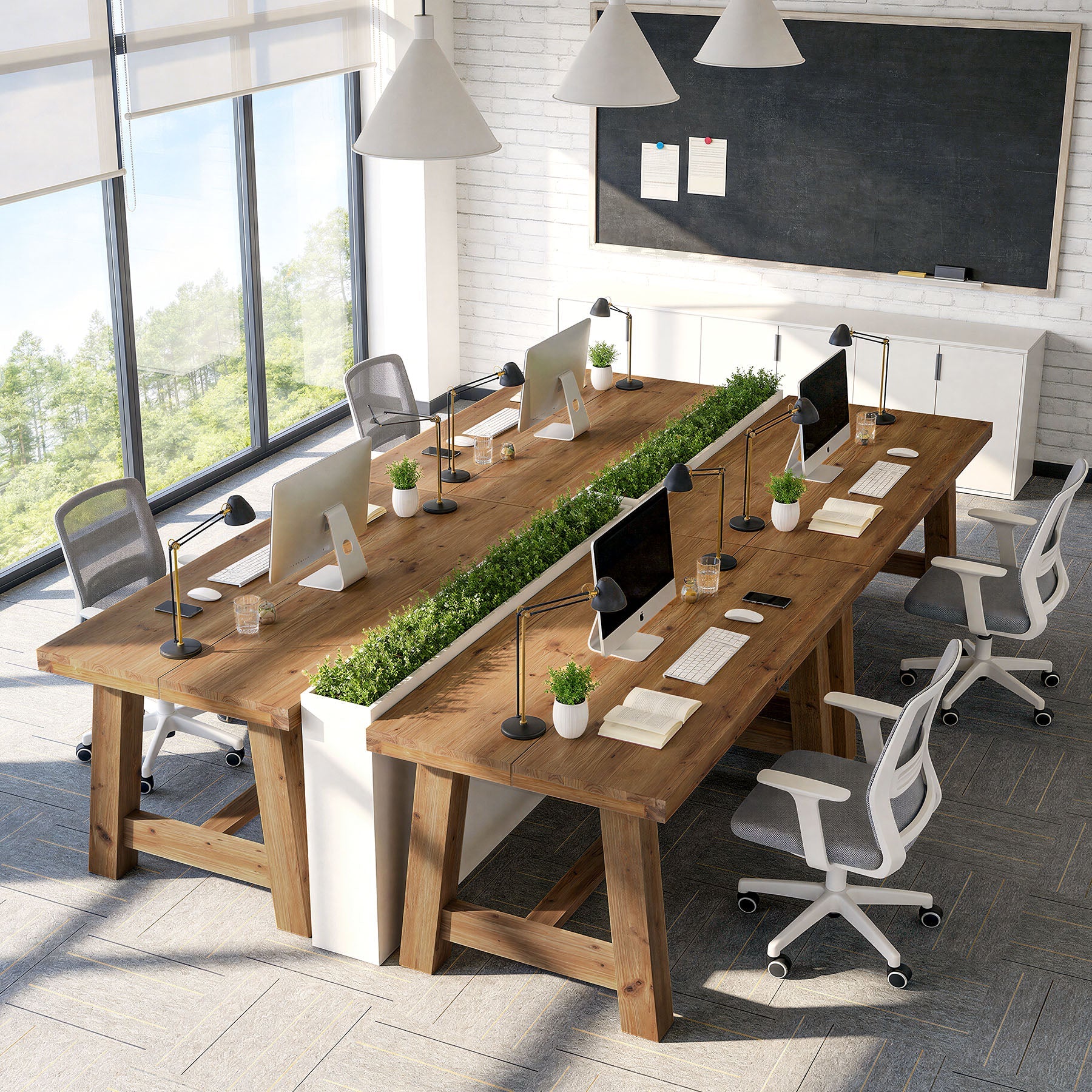 63" Farmhouse Computer Desk, Solid Wood Home Office Desk with Thick Tabletop