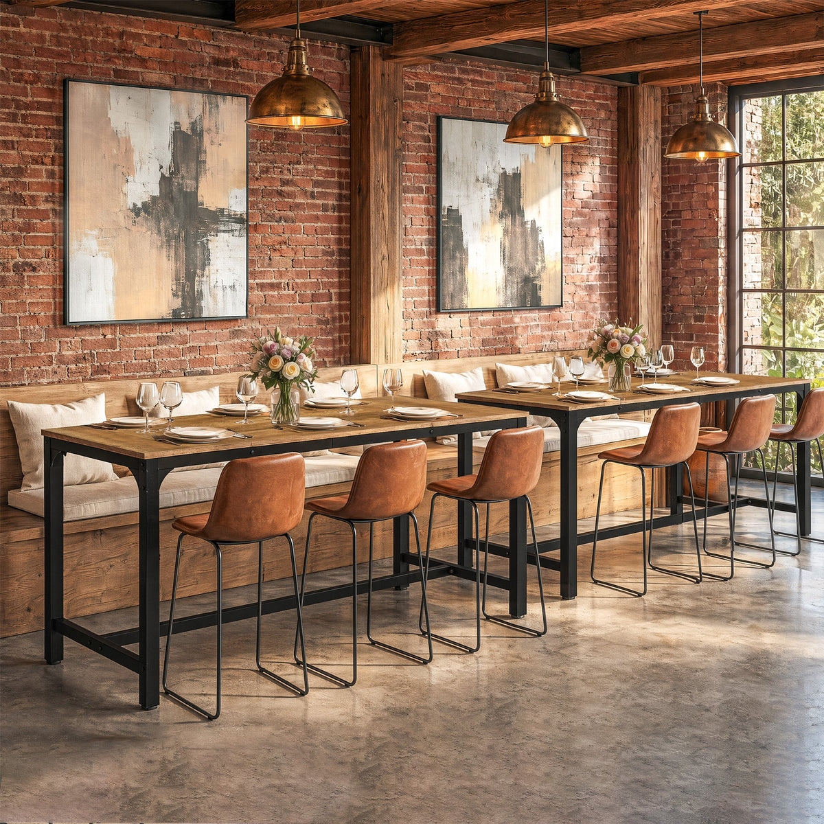 70.9" Long Industrial Bar Table, Rectangular Counter Height Pub Table for Kitchen Home Bar