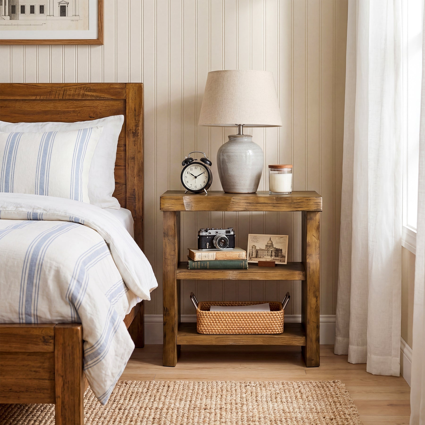 Solid Wood End Table, 3-Tier Live Edge Side Table for Bedroom