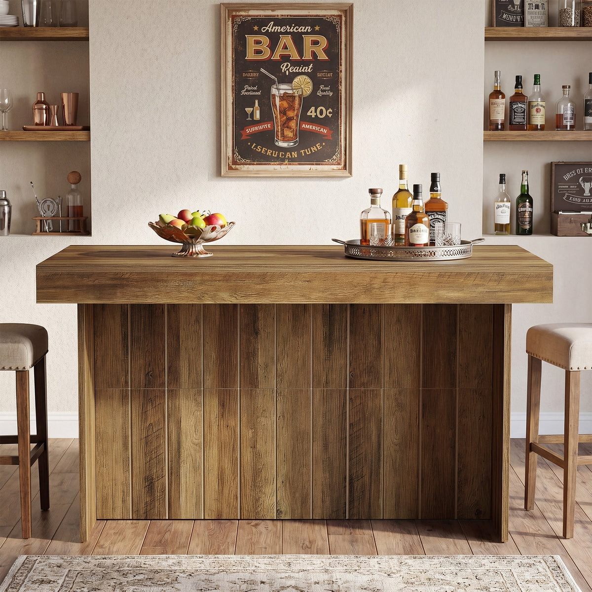 55.12" Bar Table, 3-Tier Home Bar Unit with Storage Shelves for Kitchen