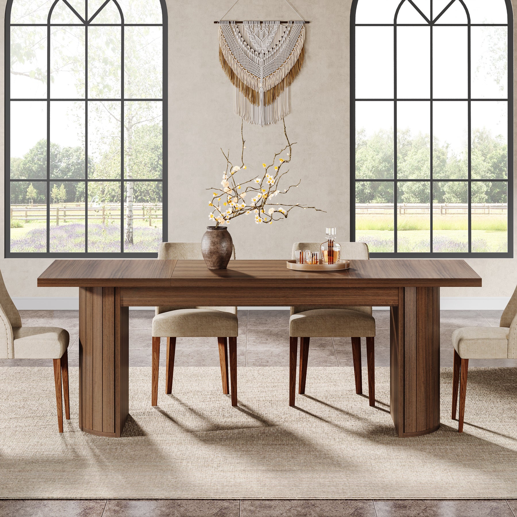 78.7" Dining Table, Rectangular Kitchen Table with Wooden Tabletop for 6-8 People