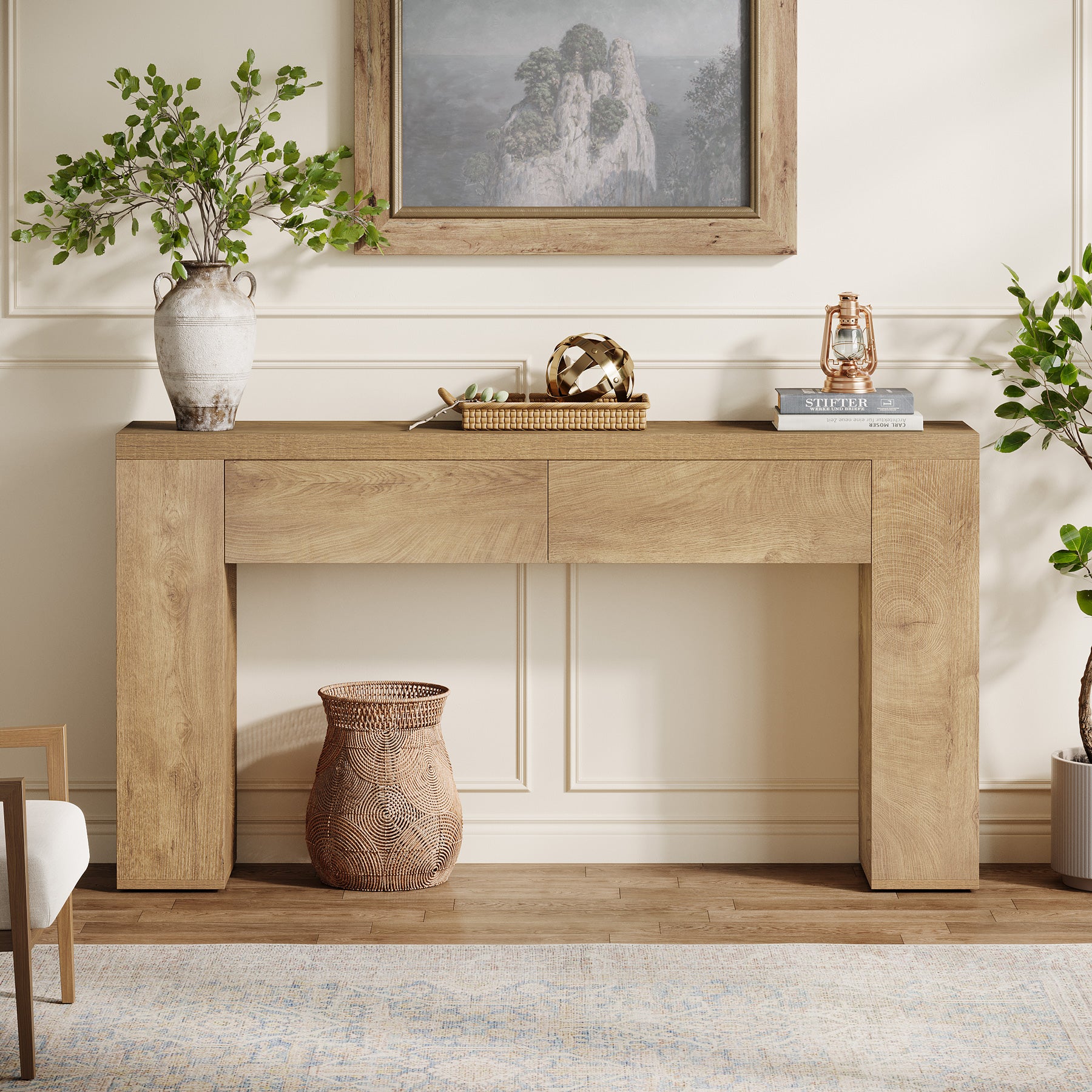 63" Console Table, Rustic Sofa Hallway Table with Drawers