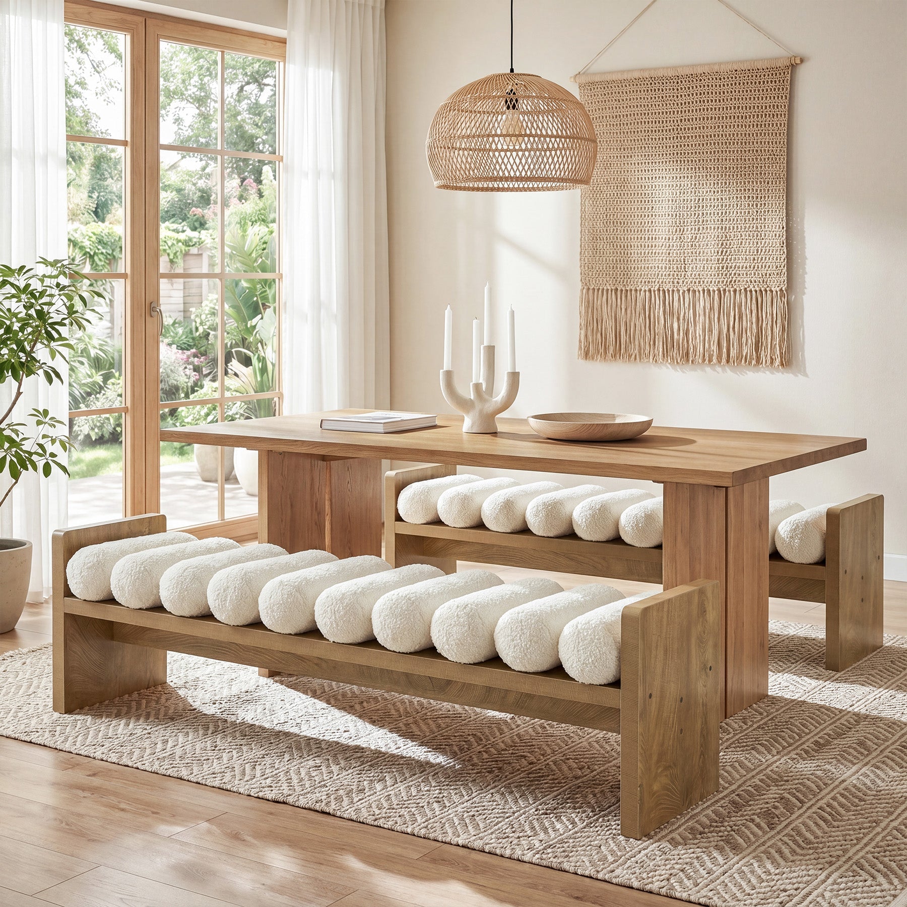 59'' Dining Bench, Upholstered Fabric Kitchen Bench for Dining Room(Removable Cushion)