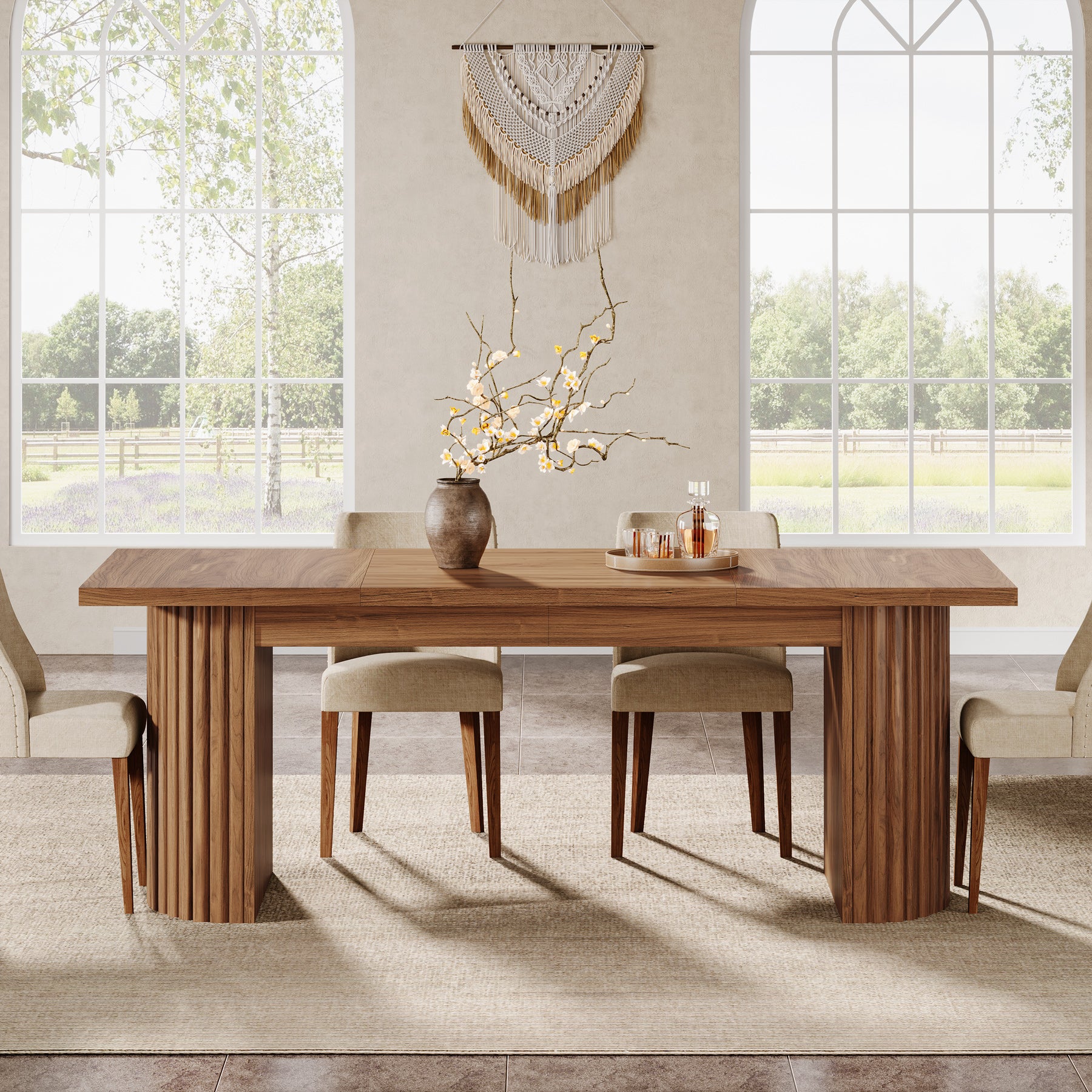 78.7" Dining Table, Rectangular Kitchen Table with Wooden Tabletop for 6-8 People