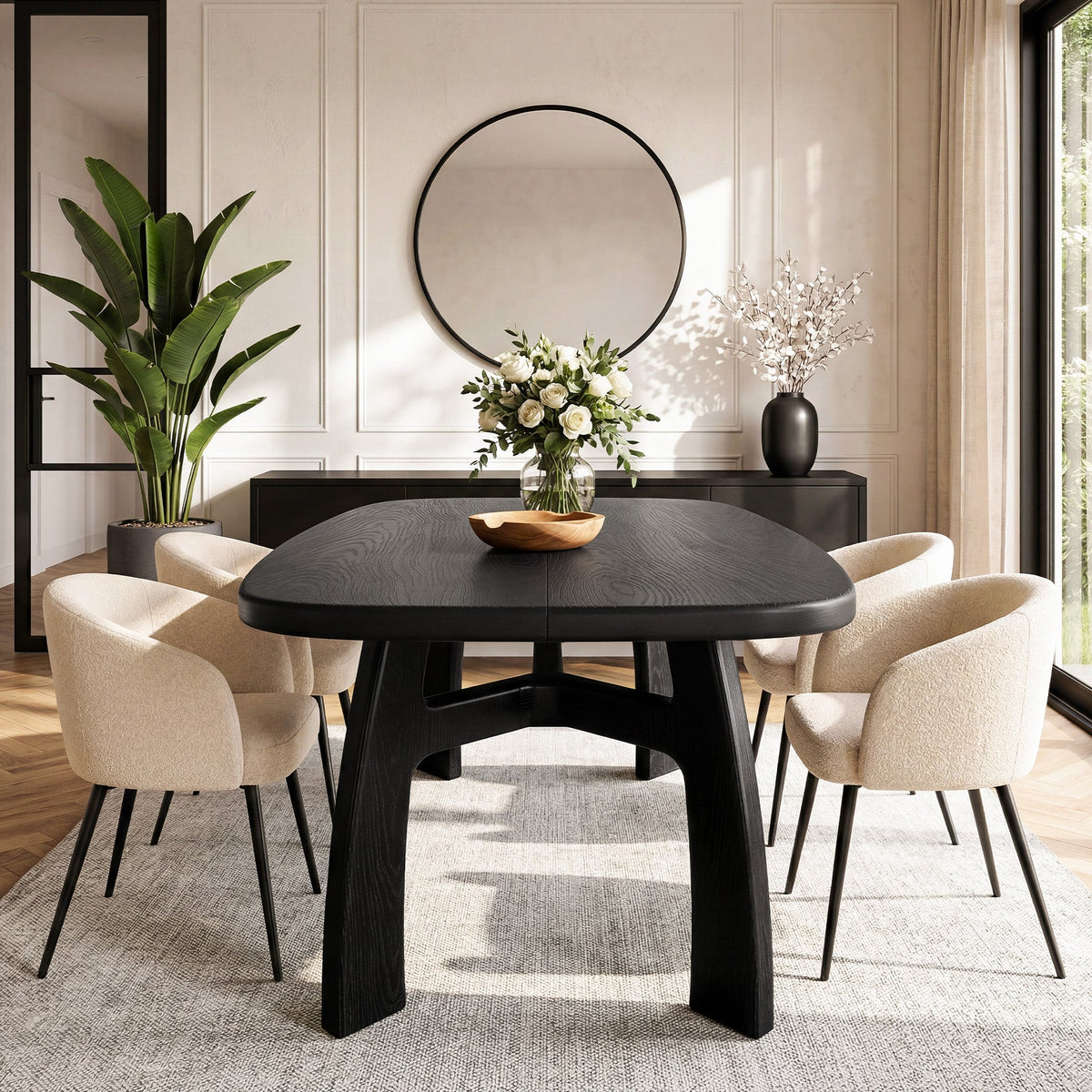 63" Dining Table for 6-8, Solid Wood Kitchen Table with H-Frame for Dining Room