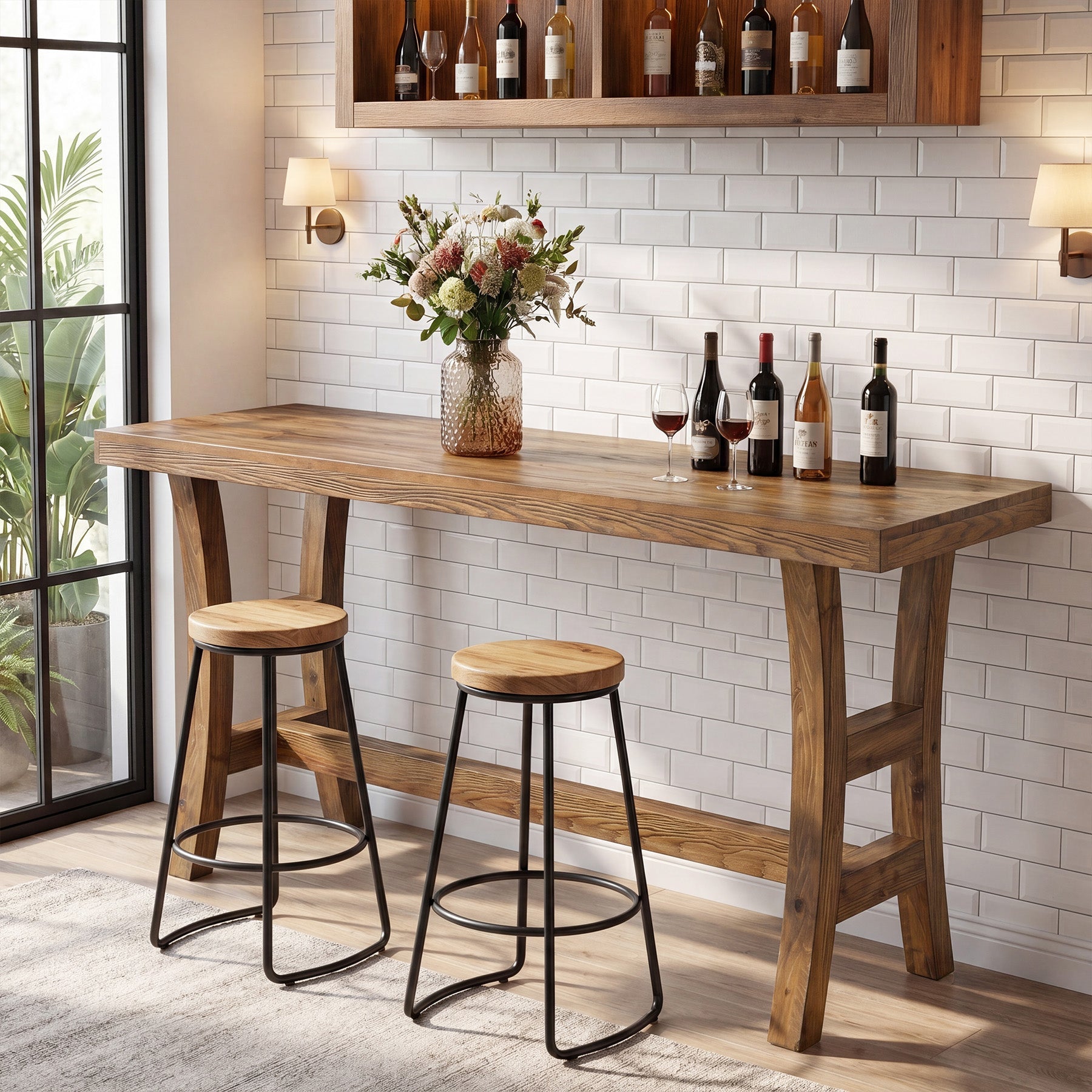 63" Solid Wood Bar Table, Farmhouse Counter Height Pub Table for Kitchen, Bistro